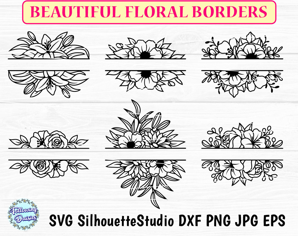 Floral Border SVG Bundle: Flower Monogram, Wedding Design, Cricut \u0026  Silhouette (digital Download) - Etsy, image size:1000x794