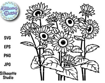 SUNFLOWERS FIELD in SVG, Flowers, Floral decoration, Flowering Meadow, Paper cut template, svg files for cricut and silhouette