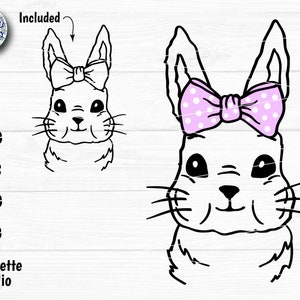 BUNNY SVG, konijn met strik, paashaas, paashaas, gezicht konijn, gezicht konijn, Svg-bestanden voor cricut en silhouette, sjabloon papier knippen