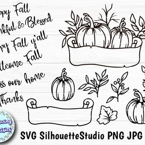 CALABAZAS en SVG, Hojas y ramas, Halloween, Acción de gracias, Cosecha, Cartel de otoño, Archivos de corte para cricut y silhouette