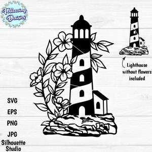 LIGHTHOUSE and FLOWERS in SVG, Lighthouse silhouette, Ocean, Summer, Svg files for cricut and silhouette, Paper cut template