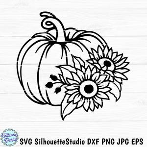 花とカボチャのSVG、ハロウィン、感謝祭、秋、秋の装飾、切り絵テンプレート、クリカットとシルエットのカットファイル