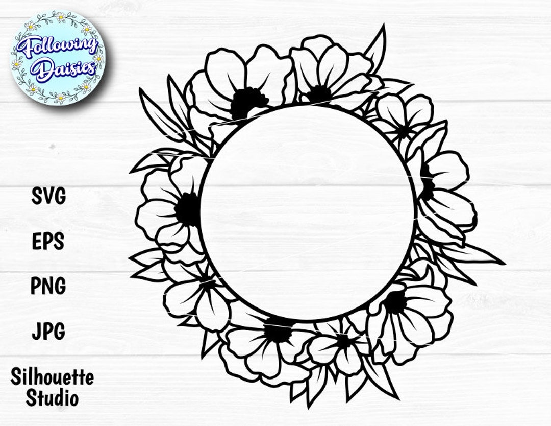 Floral Monogram frame svg, Rose wreath svg, Circle monogram svg By  HelArtShop