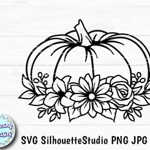 カボチャと花の SVG、ハロウィン、感謝祭、秋、秋の装飾、切り絵テンプレート、クリカットとシルエットのカットファイル