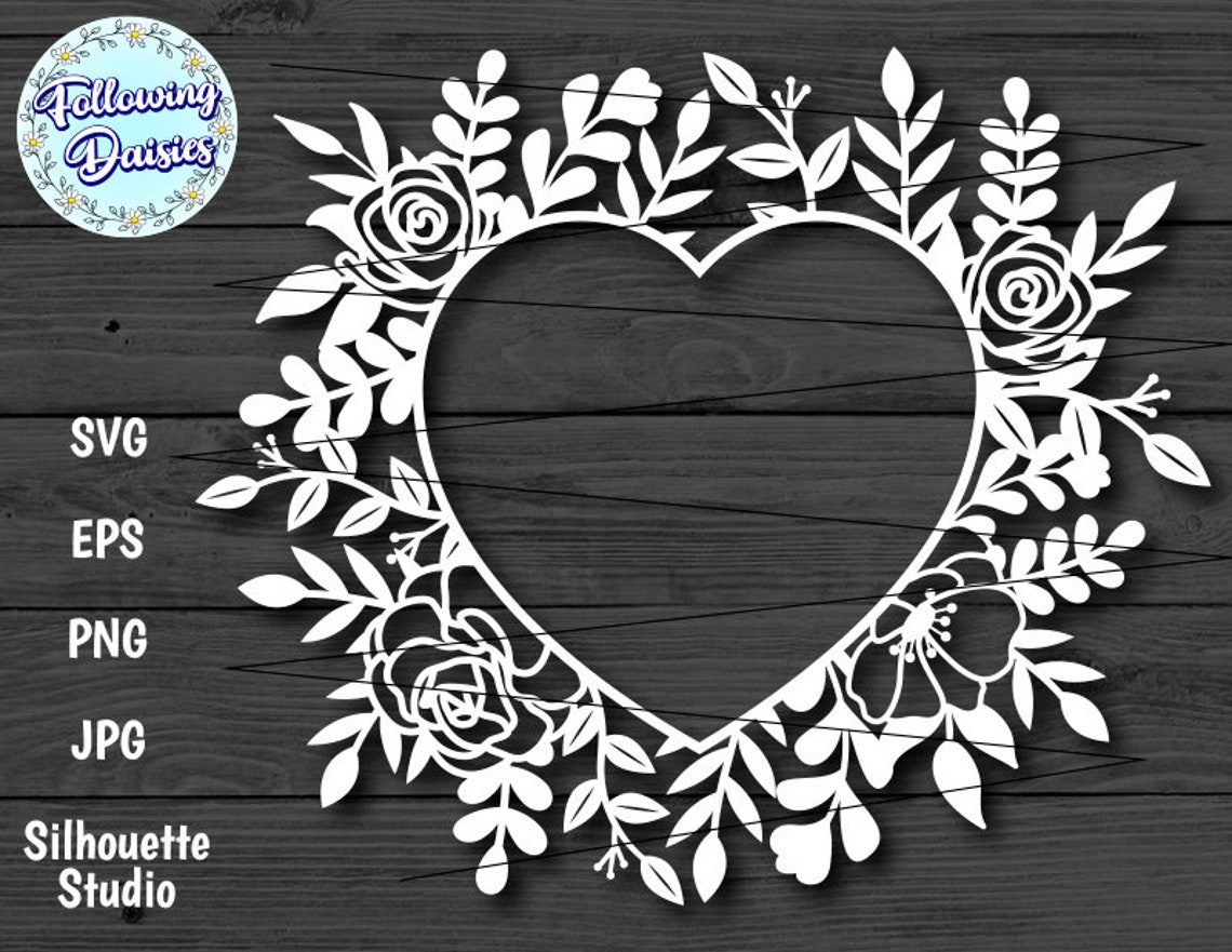 FLOWER HEART in SVG, Heart Decorated With Flowers, Heart Silhouette ...