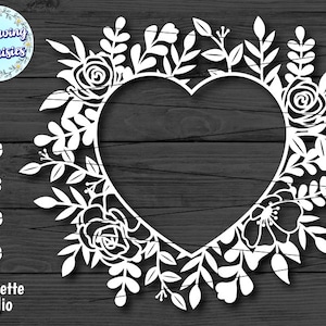 COEUR DE FLEUR en SVG, coeur décoré de fleurs, silhouette coeur, modèle en papier découpé, fichiers Svg pour cricut et silhouette