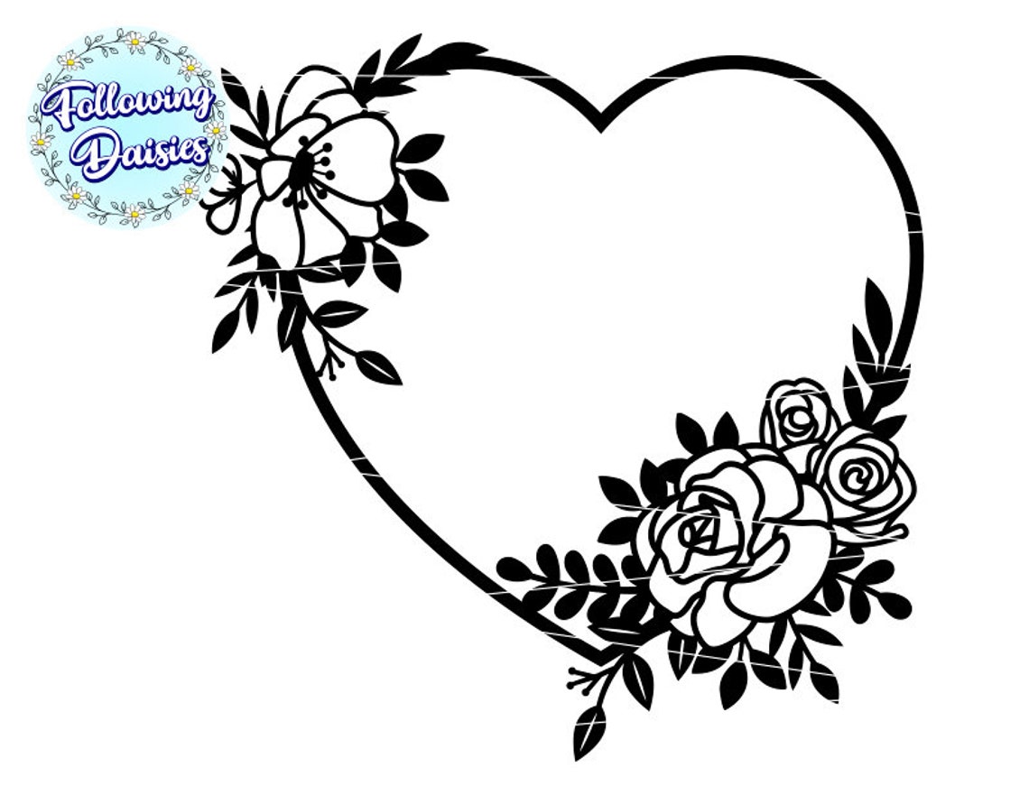 FLORAL HEART in SVG Heart Decorated With Flowers Floral - Etsy