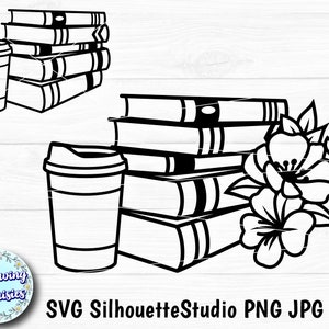 BOOKS and a CUP of coffee SVG, Floral books, Teacher, Book lovers, School, Flowers, Svg files for cricut and silhouette, Paper cut template