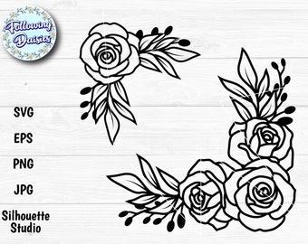 ROSAS en SVG, Ramo de rosas, Decoración floral, Flores en svg, Adorno floral, Esquina floral, Archivos de corte para cricut y silhouette