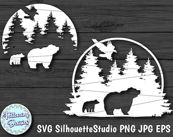 BEAR in the FOREST in SVG, Baby bear, Instant download, Svg files for Cricut and Silhouette, Paper cut template, Commercial Use