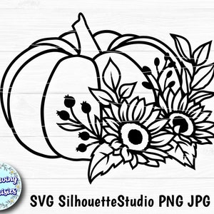 カボチャとひまわりの SVG、ハロウィン、感謝祭、秋、秋の装飾、切り絵テンプレート、クリカットとシルエットのカットファイル