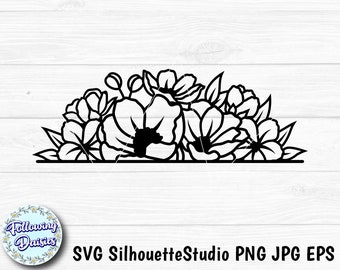 FLOWER BORDER in SVG, Flowers, Split monogram, Floral ornaments, Paper cut template, Svg files for cricut and silhouette