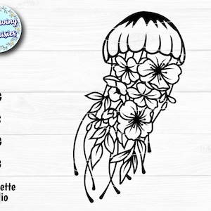 FLORAL JELLYFISH SVG, Flowers, Ocean, Sea animals, Beach, Summer, Beach, Svg files for Cricut and Silhouette, Paper cut template