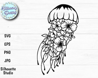 花のクラゲ SVG、花、海、海の動物、ビーチ、夏、ビーチ、Cricut および Silhouette 用の SVG ファイル、ペーパー カット テンプレート
