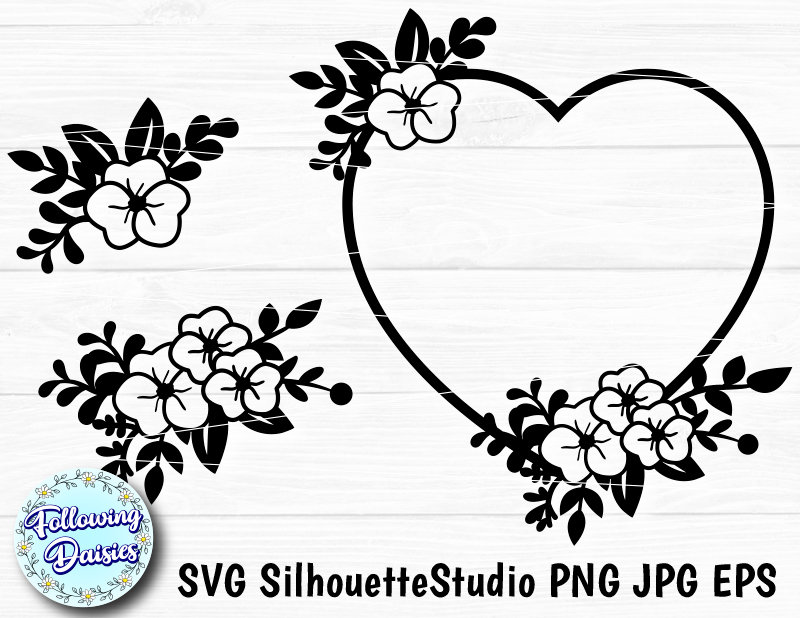 Heart SVG, Floral Frame Cutting Templates, Flower Wreath By  JulyDigitalImages