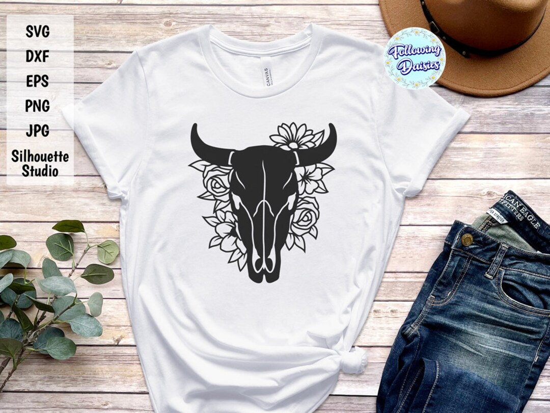 COW SKULL With Flowers SVG, Cow Skull Svg File, Floral Bull Skull Svg