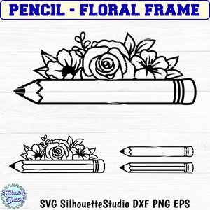 PROFESOR SVG, Regalo para profesor svg, Lápiz svg, Floral monogram pencil svg, Lápiz floral svg, Archivos svg para Cricut y Silhouette