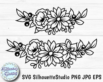 FLOWERS in SVG, Bouquets, Floral decoration, Flowers, Flower border, Paper cut template, Cut files for cricut and Silhouette