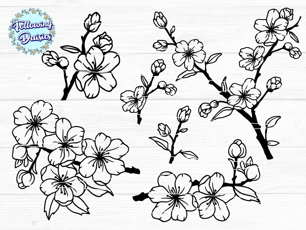 Tree Bloom Svg CHERRY BLOSSOM SVG, Cherry Blossom Branch Svg, Cherry Blossom Flowers ...