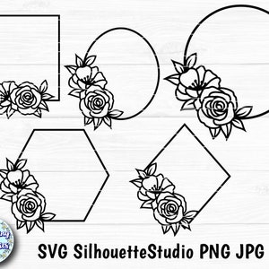 CADRES FLORAUX SVG, cadres géométriques, cadre monogramme, cercle, ovale, hexagone, modèle en papier découpé, fichiers Svg pour cricut et silhouette