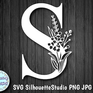 LETRA S Floral en SVG, Letra S decorada con flores, Archivos de corte para Cricut y Silhouette, Descarga Inmediata