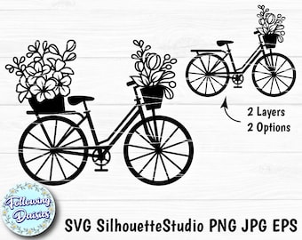 VINTAGE FIETS in SVG, Fiets met bloemen, Zomer, Fietsen, Bloemen, svg-bestanden voor Cricut en Silhouette, Snijsjablonen
