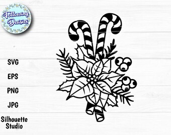 Christmas candy CANES and POINSETTIA in SVG, Christmas decorations, Christmas ornament svg, Svg files for Cricut and Silhouette