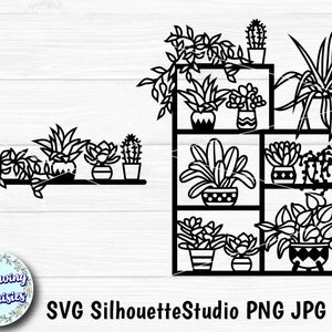 PLANTEN op een plank in SVG, potplanten, kamerplanten, cactus, tuinieren, vetplanten, papier gesneden sjabloon, SVG-bestanden voor cricut en silhouet