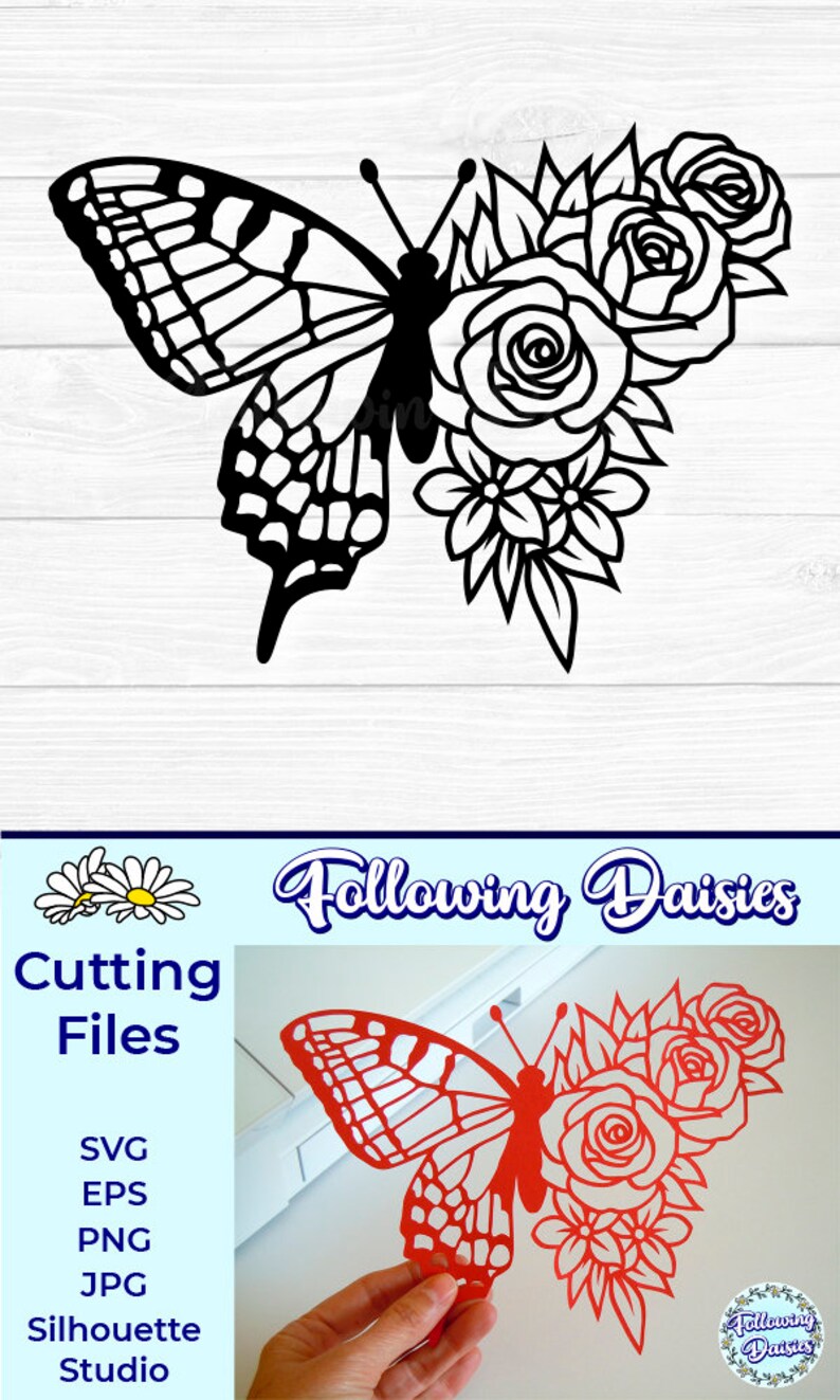 Download Clip Art Art Collectibles Svg Files For Cricut And Silhouette Buttefliy In Svg Roses Flowers Svg Floral Butterfly Paper Cut Template Butterfly Silhouette Spring
