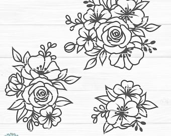 FLOWERS in SVG, Bouquets, Floral decoration, Flowers, Flower border, Paper cut template, Cut files for cricut and Silhouette