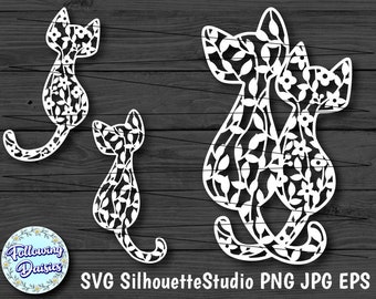 CATS in LOVE in SVG, Cats decorated with flowers, Svg files for cricut and silhouette, Paper cut template