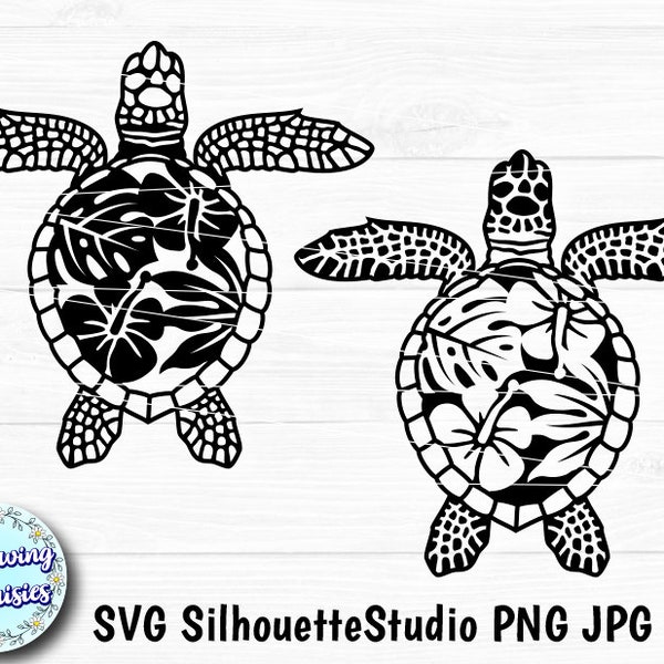 SEA TURTLE SVG, Tropical flowers, Ocean, Sea animals, Beach turtle, Svg files for Cricut and Silhouette, Paper cut template