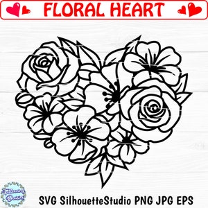 FLOWER HEART SVG, Flores, Amor, Dia dos Namorados, Coração Floral, Modelo de corte de papel, arquivos Svg para cricut e silhueta