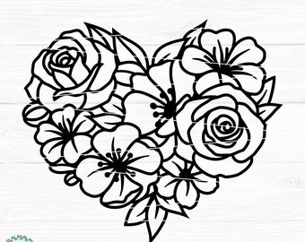 FLOWER HEART SVG, Flowers, Love, Valentine's Day, Floral Heart, Paper cut template, Svg files for cricut and silhouette