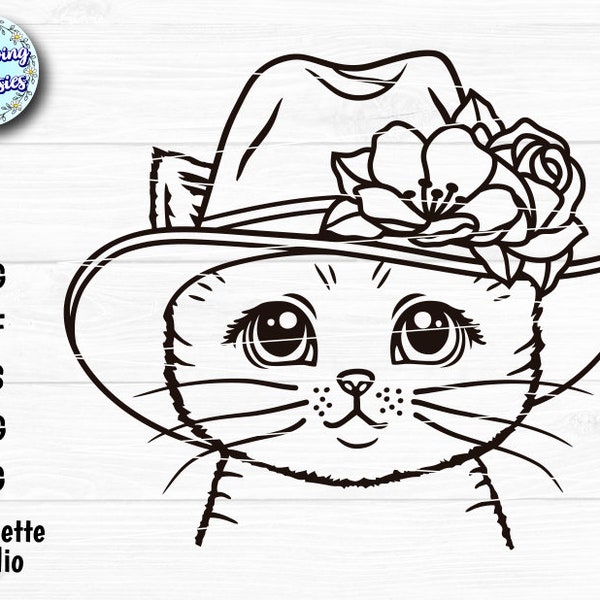 CAT SVG, Cowboy hat svg, Cat face svg, Cat svg files for cricut, Cute cat svg, Cat svg for shirt, Svg files for cricut and silhouette