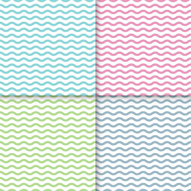 Seamless Wavy Basic Pastel Patterns, Seamless Wavy Digital Paper ...