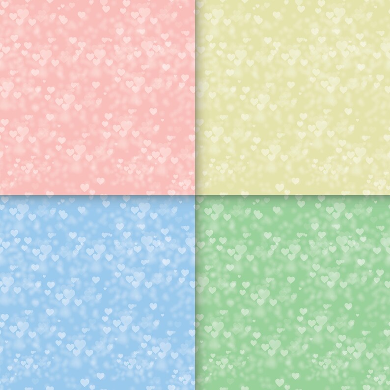 Seamless Pastel Hearts Bokeh Patterns, Seamless Pastel Hearts Bokeh