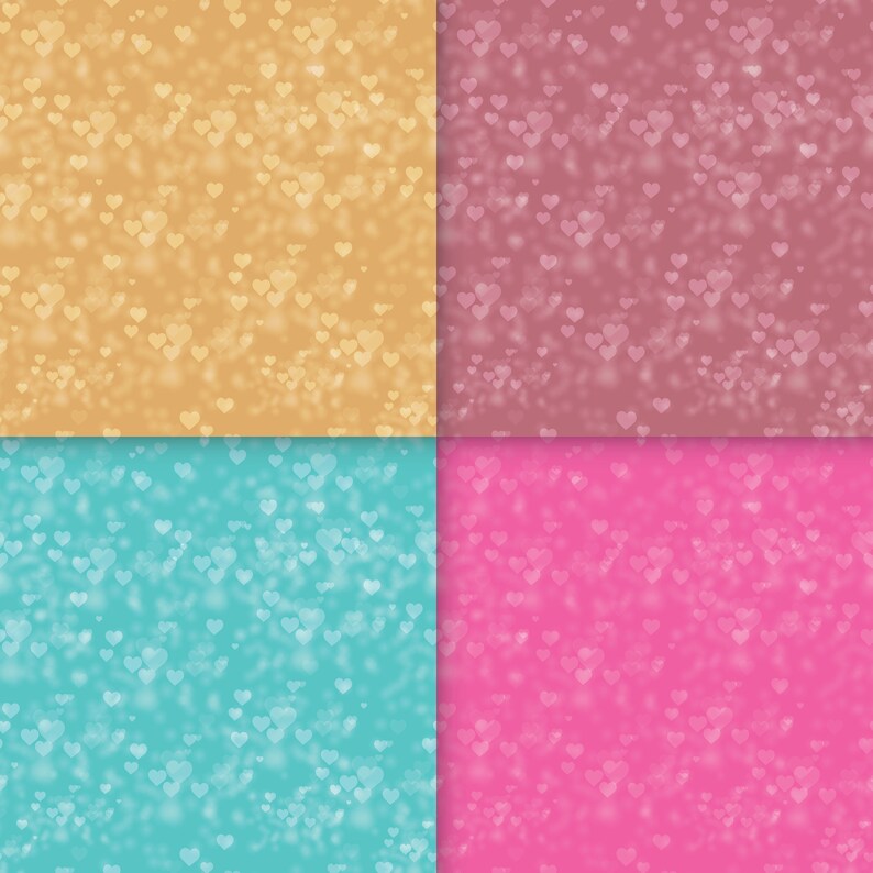 Seamless Pastel Hearts Bokeh Patterns, Seamless Pastel Hearts Bokeh
