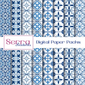 Seamless Blue Tiles Patterns, Seamless Blue Tiles Digital paper, Seamless Blue Tiles Textures
