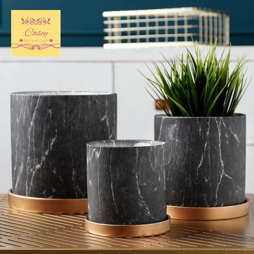 Modern Marble Planter With Drainage With Base Smoky Marble Etsy