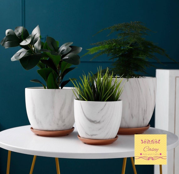 Modern Marble Planter With Drainage With Base Smoky Marble Etsy