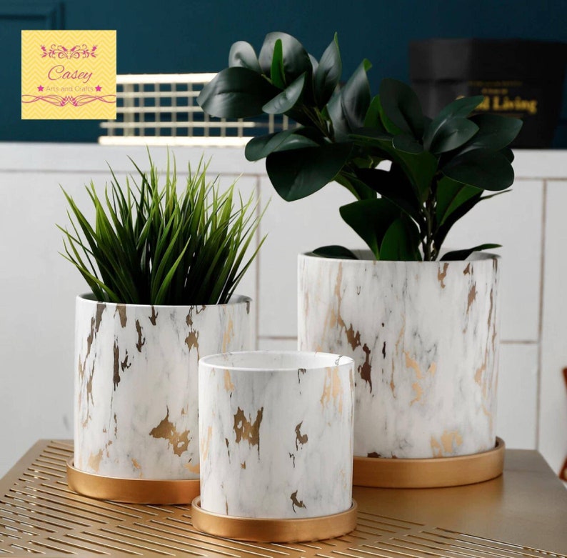 Modern Marble Planter With Drainage With Base Smoky Marble Etsy