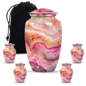 Personalized Pink Swirl with Gold Cremation Urn Upto 200 Cubic Inches Decorative Funeral Urn for Ashes Small Urns For Adult Burial Urn