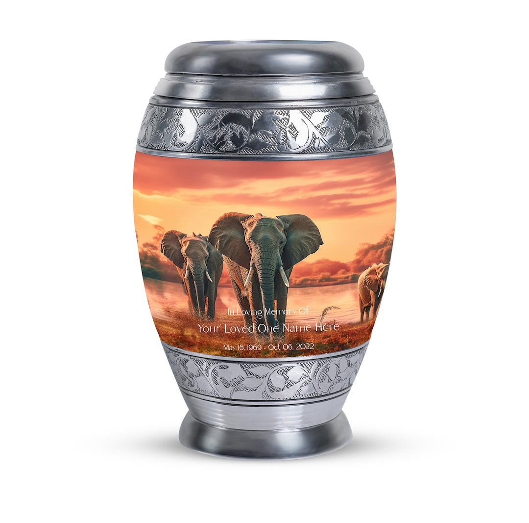 Engraved Elephant Funeral Cremation Urns for Burial Ashes for Women