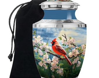 Engrave Spring Blossom Cardinal Bird Cremation Urn Upto 200 Cubic Inches Large Urns For Human Ashes Adult Male Dad And Female Mom