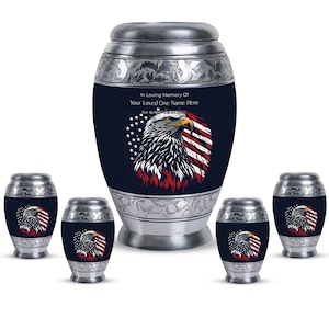 Patriotic Eagle American Flag Cremation Urn For Ashes Upto 200 Cubic Inches USA Flag Stars Pride Personalized Urn For Human Ashes Adult Male