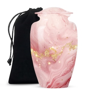 Handcrafted Pink and Gold Decorative Large Ashes Urn Upto 200 Cubic Inches Funeral Urns For Ashes Urn Human Ash Adult Male Burial Urn Adult