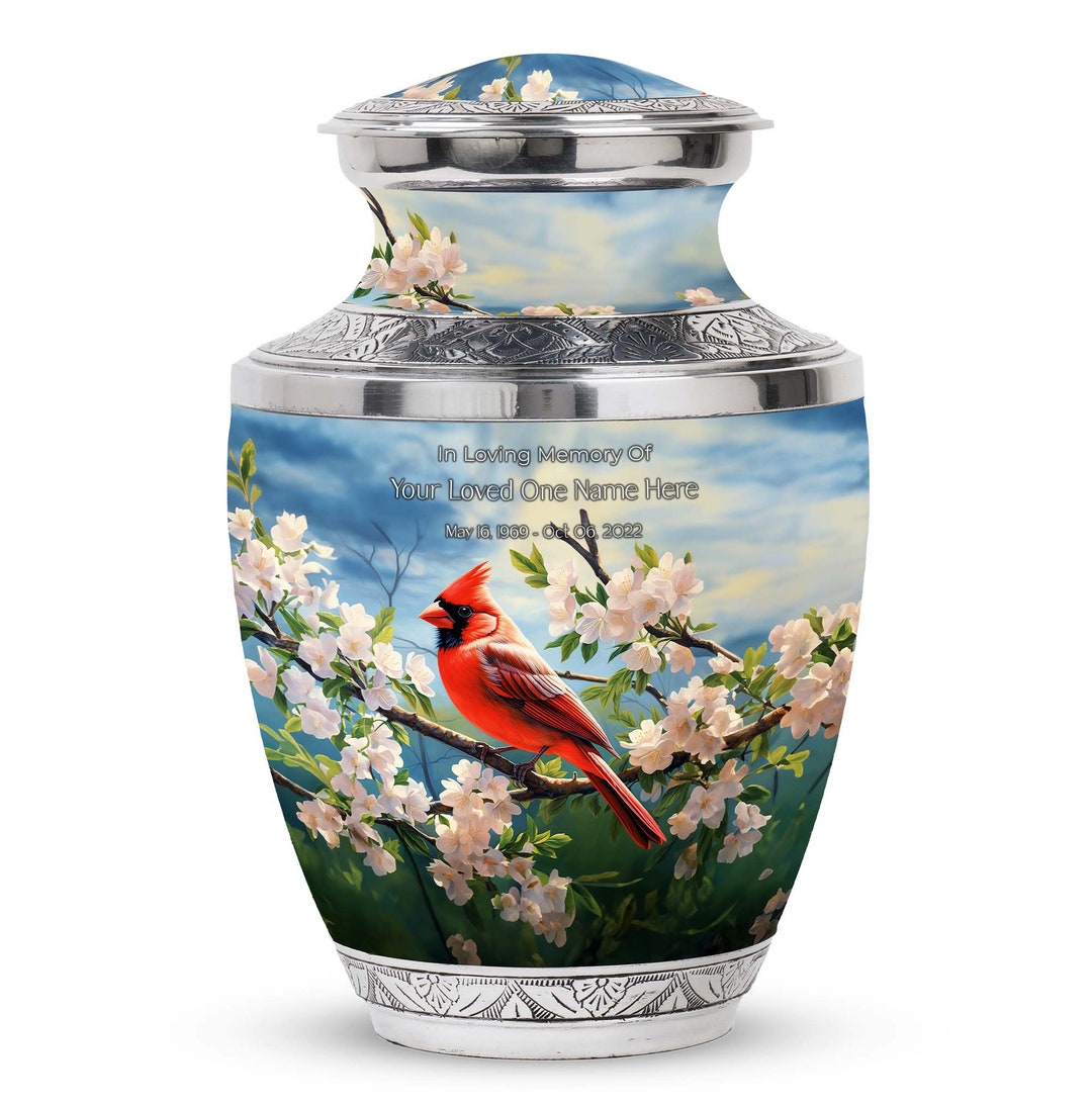 Engrave Spring Blossom Cardinal Bird Cremation Urn Upto 200 Cubic ...