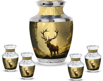 Personalized Forest Sunset Stag Cremation Urn Upto 200 Cubic Inches Nature Lover's Tribute Small Urns For Human Ashes Keepsake Adult Urn