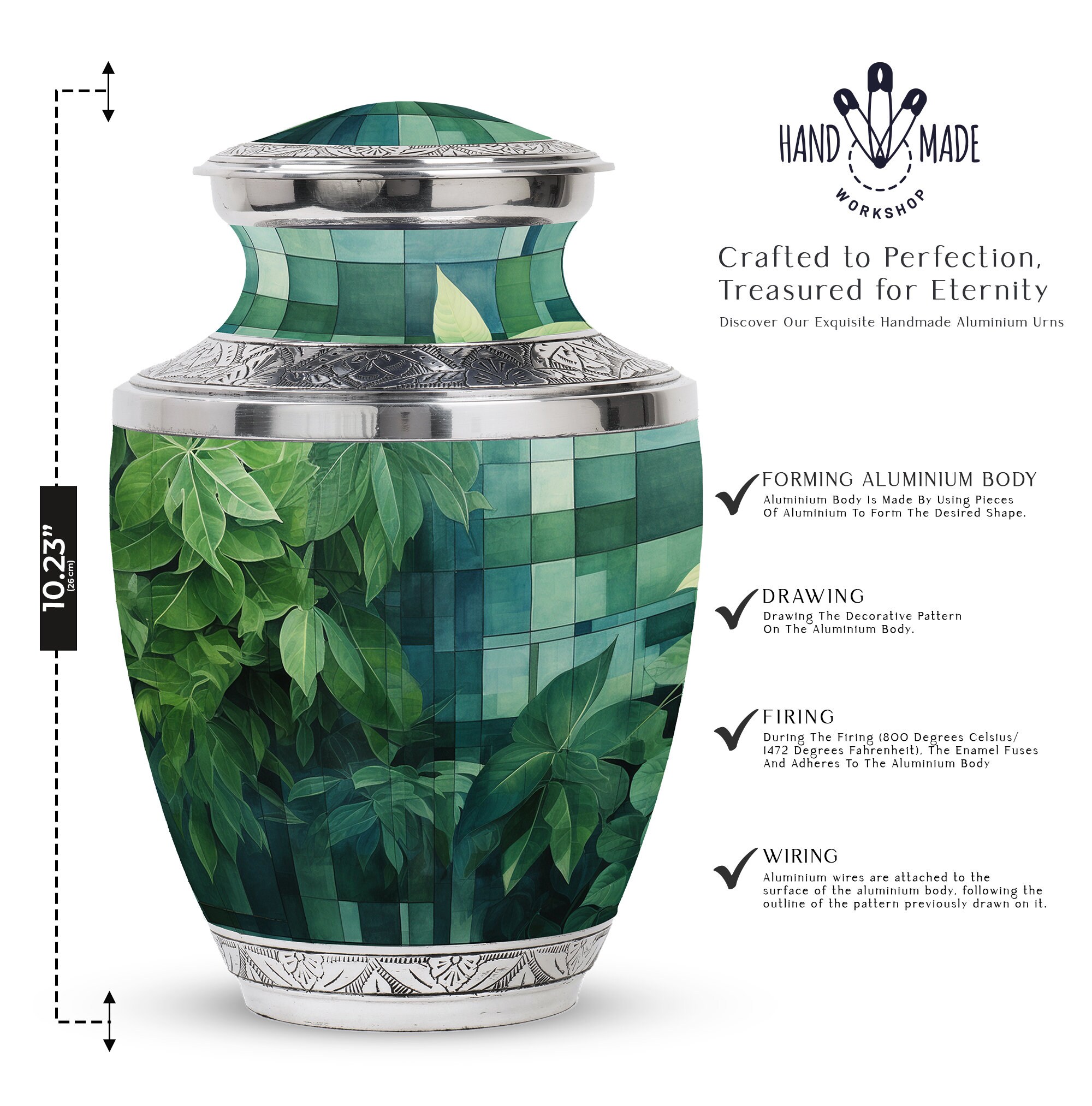 Forest Green Leaf Pattern Burial Urns for Adult Human Ashes Upto 200 ...